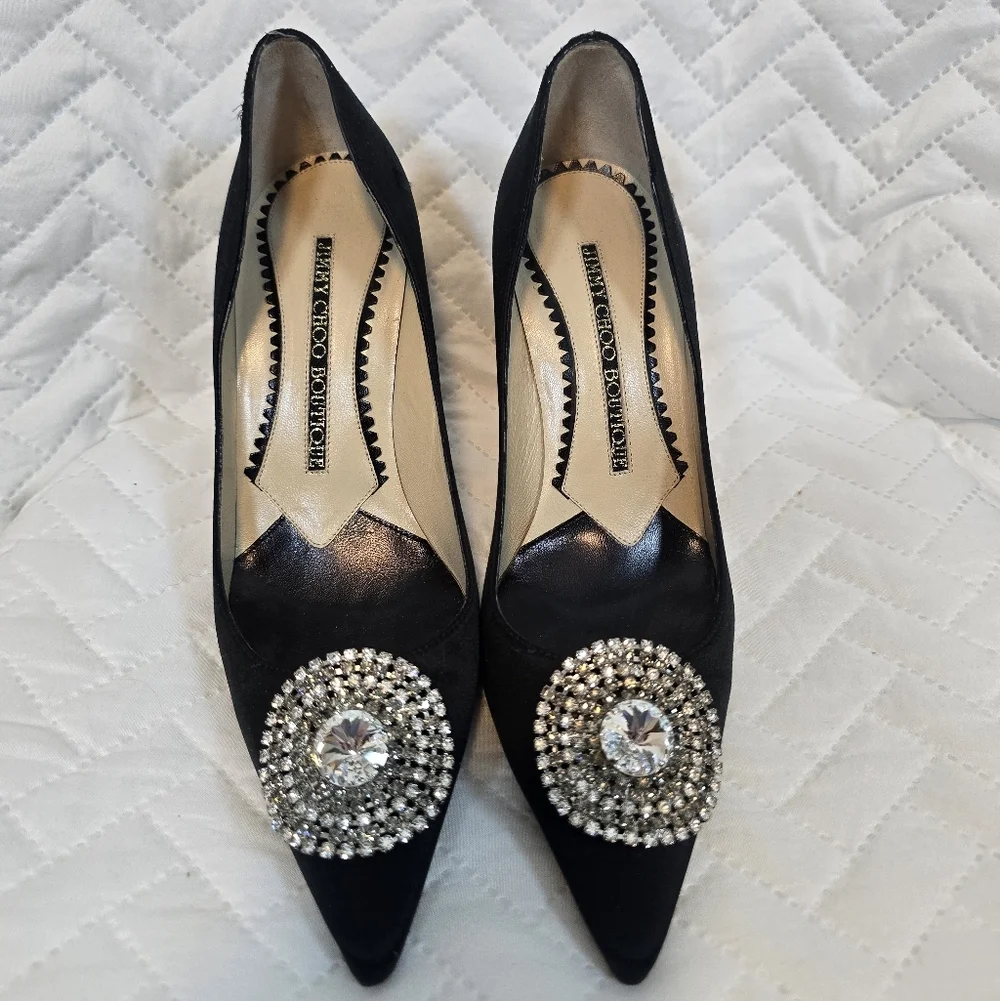 Jimmy Choo Crystal Accent Black Pointed Pumps Heels - Picture 5 of 15